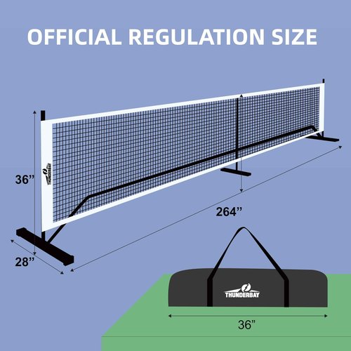 THUNDERBAY Portable 22FT Pickleball Net, Game Standard Size, Anti-sag Design, Stable Metal Frame and Powerful PE Net