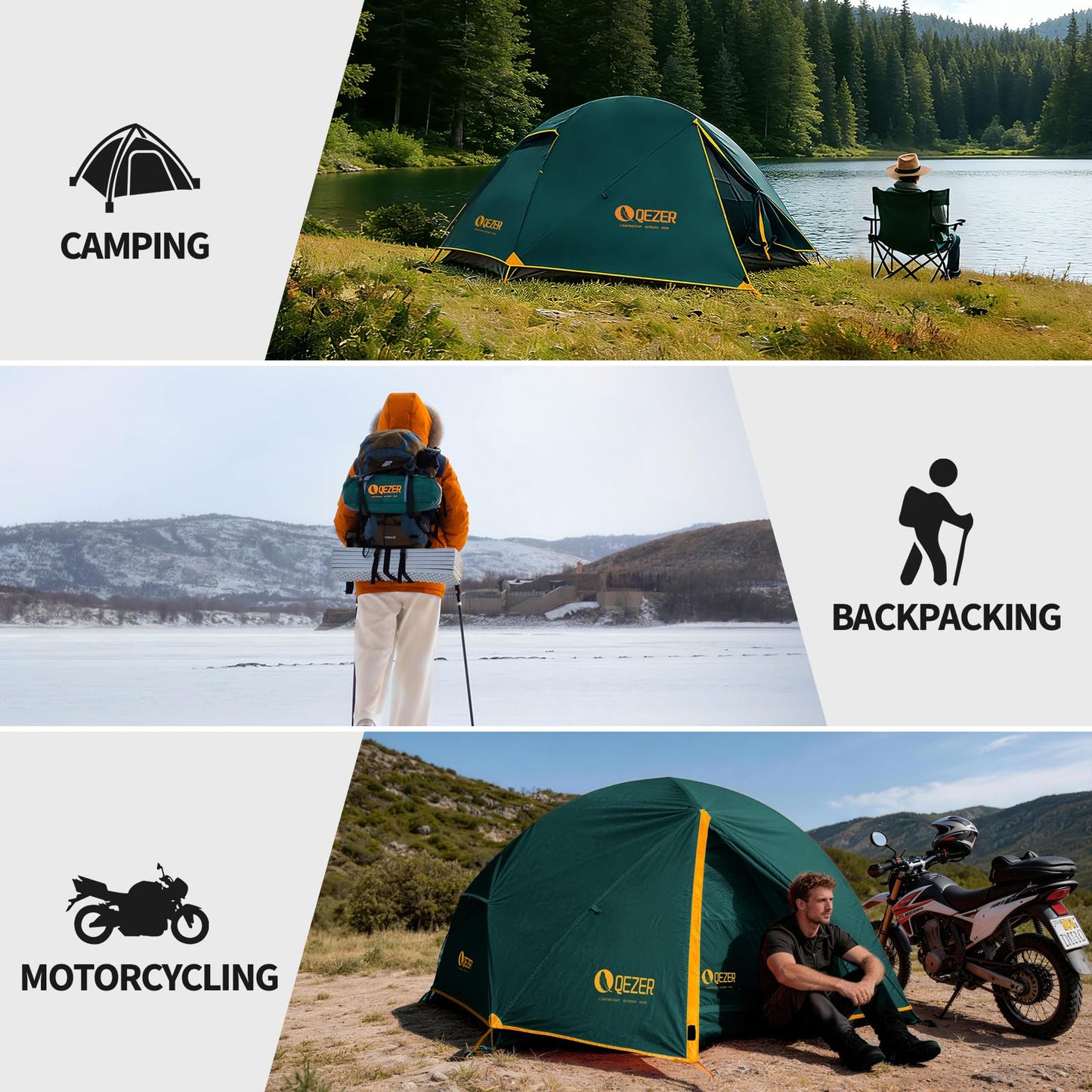 QEZER Camping Tent 1/2 Person Tents Windproof Portable Adults Tents for Camping Hiking Backpacking Traveling Easy Set up (Green, 2 Person)