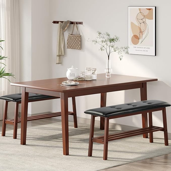 VINGLI Padded Solid Wood Dining Bench 39" Wooden Bench for Entryway, Bedroom, Kitchen & Living Room, with Shoe Rack Storage, Walnut