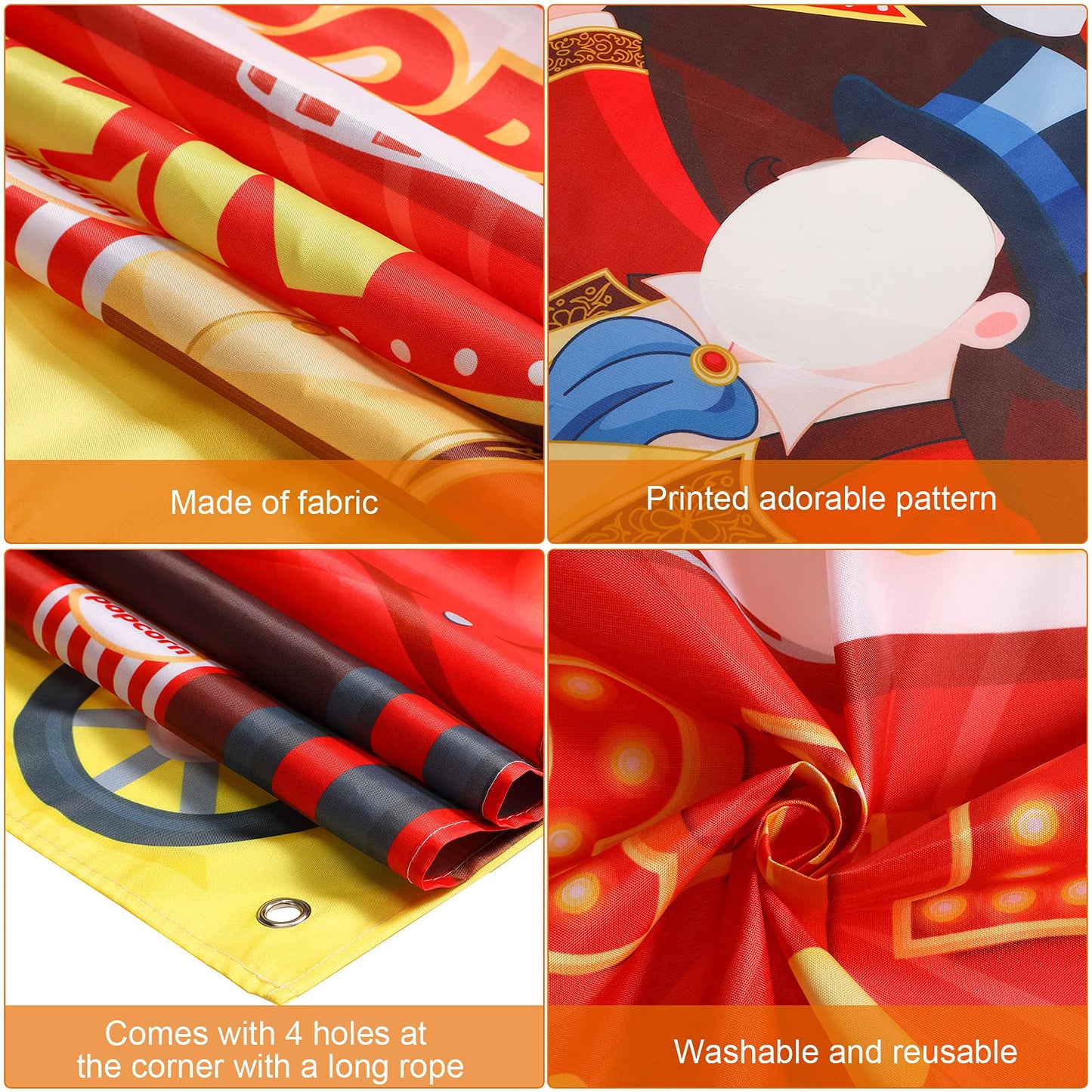 Carnival Circus Theme Party Decorations Carnival Popcorn Sign Large Photo Door Banner Ticket Booth Backdrop Props Hanging for Kids Birthday Carnival Game Supplies Popcorn Circus Party Decorations