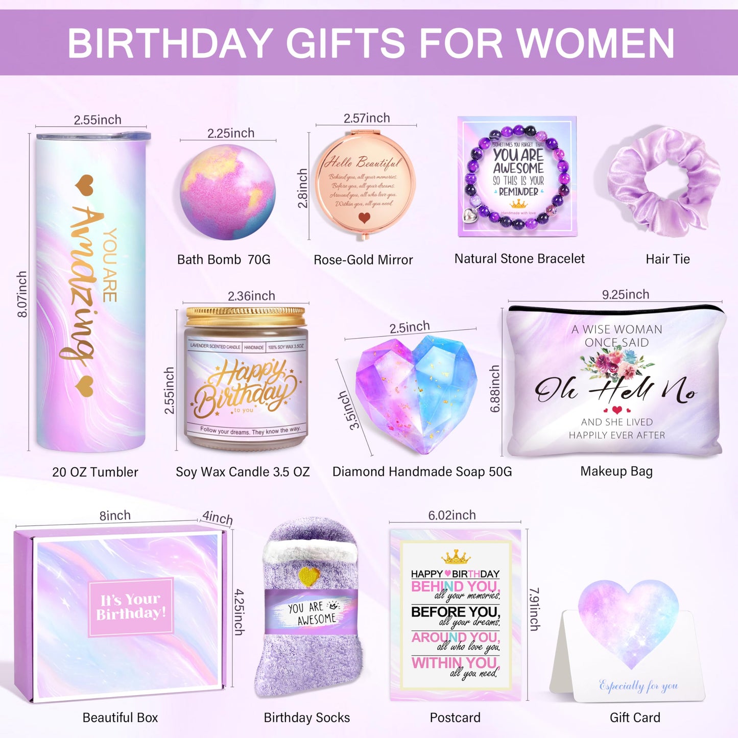 HSOEIXL Happy Birthday Gifts for Women, Best Friend Birthday Gifts Basket for Girls Her Daughter Niece Granddaughter Female Sister Mom Coworker, Spa Gift Basket for Women