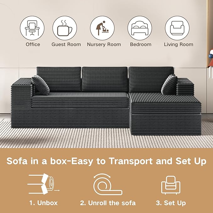 Extra Firm 108” Cloud Boneless Couches for Living Room,Modular Sectional Cloud Couch with Deep Seat, High-Resilience Foam/Sag-Resistant/Keeps its Form, No Assembly Required (Right-Facing Chaise) | Extended Durability, Extra Firm Support, Not easily col...