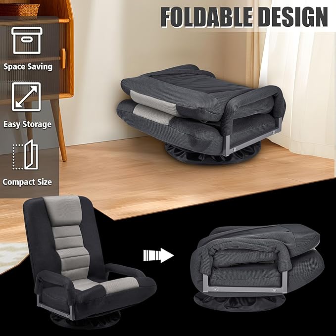 ACIPENSER Swivel Gaming Chair Multipurpose 2PACK Floor Gaming Chair for Playing Video Games, TV, Reading w/Armrest Lumbar Support & 6 Adjustable Postion Backrest for Adults & Kids,Grey