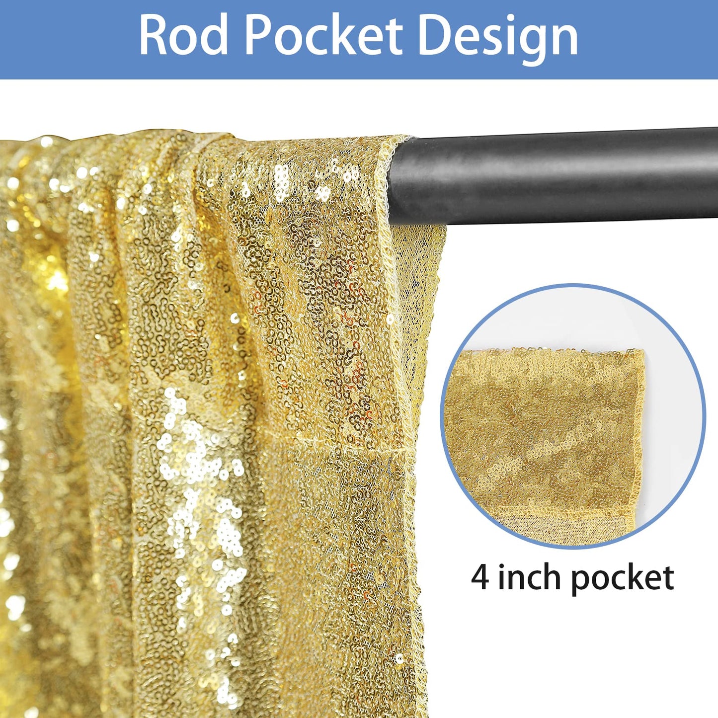 Hahuho Gold Sequin Backdrop Curtain, 4PCS 2FTx8FT Glitter Backdrop Curtain for Parties, Christmas, Wedding, Party Decoration(4 Panels, 2FT x 8FT, Gold