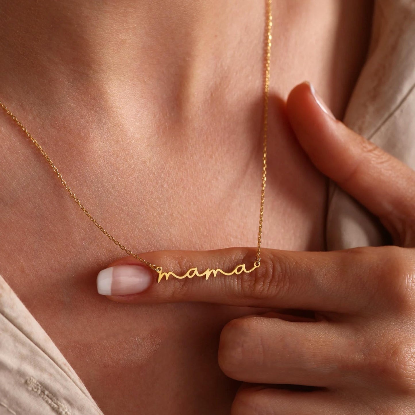 Dainty Small Mama Necklaces for Women - 18K Gold Plated Mom Chain Pendant Necklace for Mother's Day Gifts for New Mom Gifts