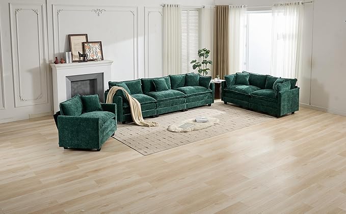 SoarFlash 77.95" Chenille Sectional Sofa, Comfy Modular Loveseat Sofa, Modern 2-Seat Couch Deep Seat Sofa Set for Living Room,Green
