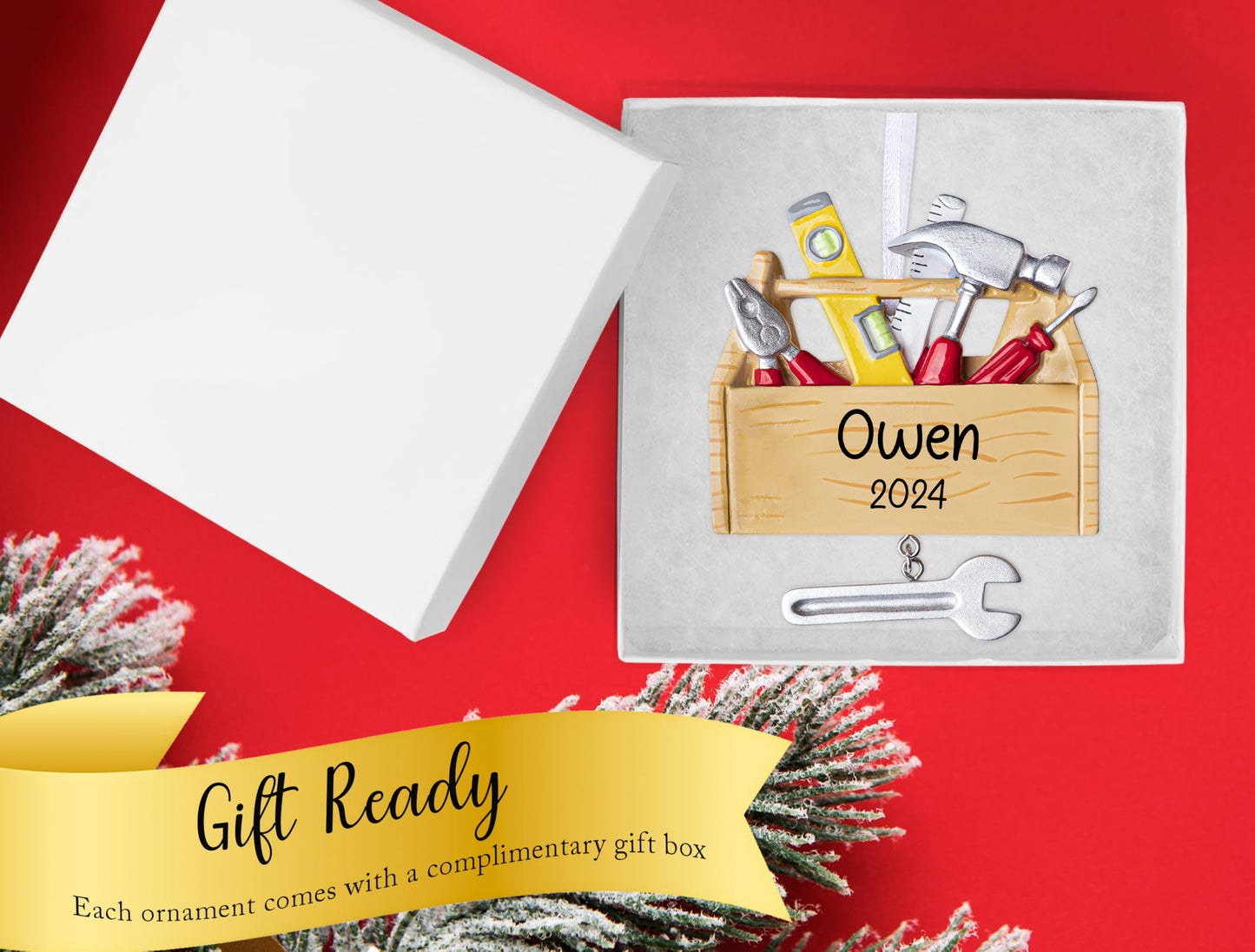 UniqXmas Personalized Tool Box Christmas Ornament 2025 - Free Customization | Tool Chest Toolbox with Dangle Wrench for Xmas Tree | Gift for Craftsman Artisan Builder Handy Man - Custom Name & Year