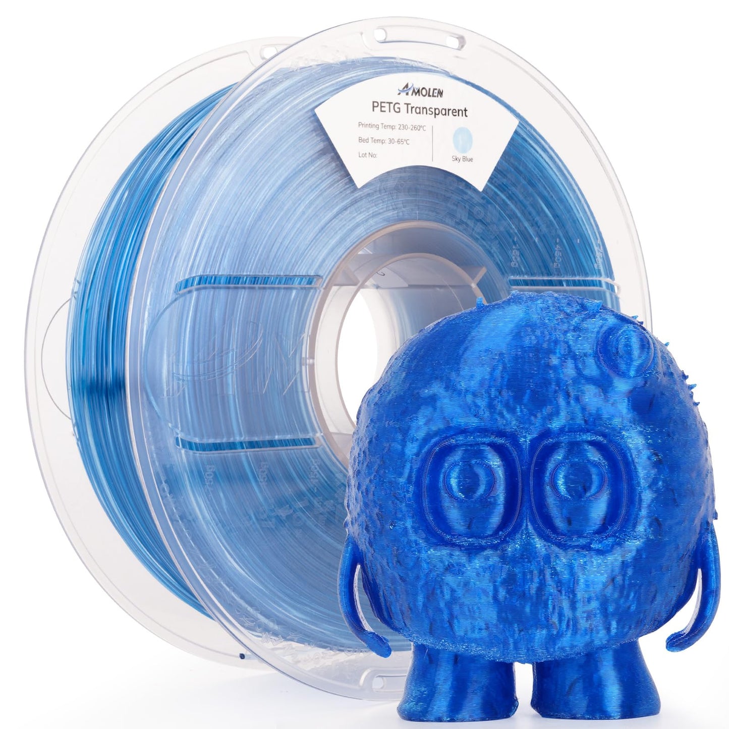 AMOLEN Rapid PETG Transparent 3D Printer Filament 1.75mm +/-0.02mm,Transcucent petg 500mm/s High Speed Strong Toughness Sky Blue