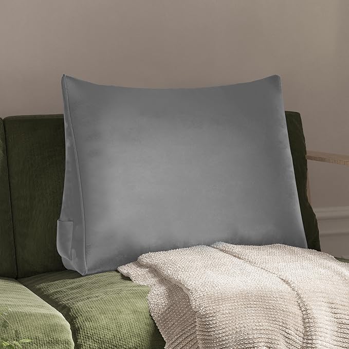WOWMAX Back Pillow for Bed Sitting up-Bed Wedge Pillow Back Support Pillows for Bed & Sofa Couch, Velvet(100% Cotton), Light Gray