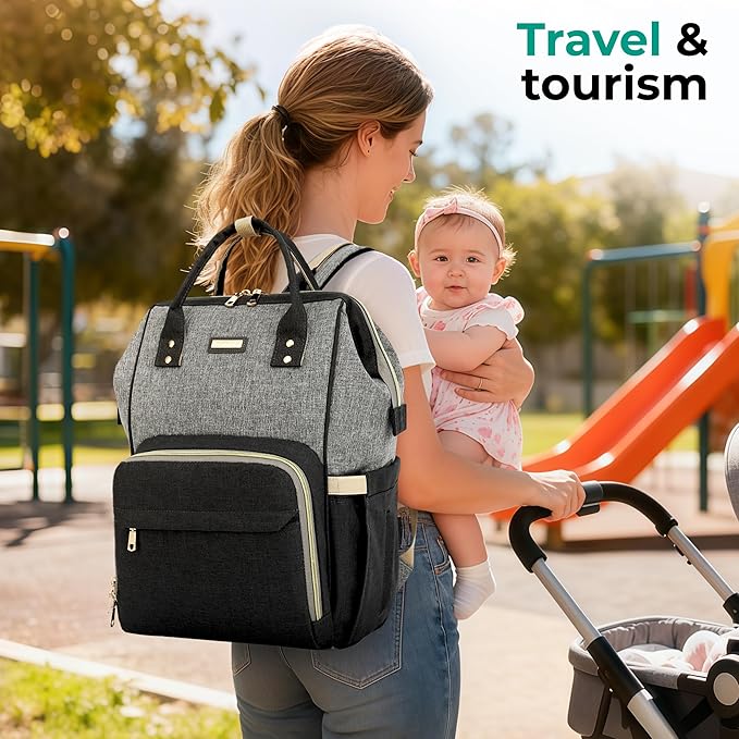 Vacuum Compression Diaper Bag, Expandable Waterproof Baby Travel Backpack with Insulated Pockets, Wet-Dry Separation, and Detachable Airtight Bag(No Air Pump)