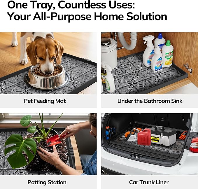 Mibao Heavy-Duty Rubber Boot Tray with Raised Lip, Waterproof Shoe Storage Mat for Entryway, Indoor/Outdoor Multi-Use Non-Slip Shoe Cleaning Mat Tray, Gray, 16 x 27.5 Inches, 2 Pack