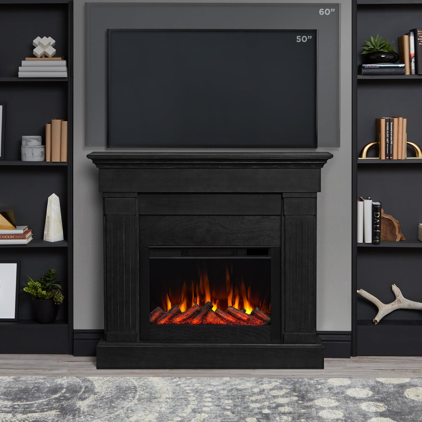 Real Flame Crawford 48 Slim Indoor Electric Fireplace With Mantel For Living Room Or Bedroom, Replaceable Fireplace Insert Heate