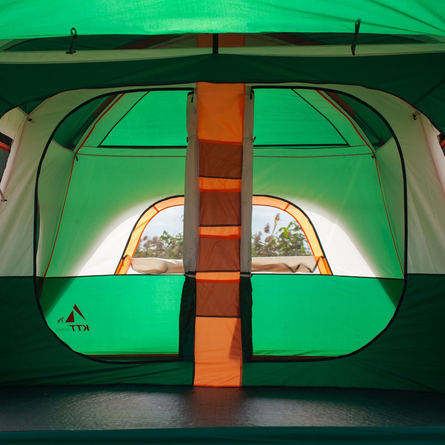 KTT Extra Large Tent 12 Person,Family Cabin Tents,Full Rainfly,2 Bay-Windows,2 Rooms and 3 Doors 3 Windows with Mesh,Waterproof,Straight Wall,Double Layer,Big Tent for Outdoor,Picnic,Camping(Green)