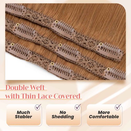 Elailite Clip in Hair Extensions Real Human Hair 3PCS Lace Weft Remy Hairpieces for Women 20 Inch 80g Light Auburn