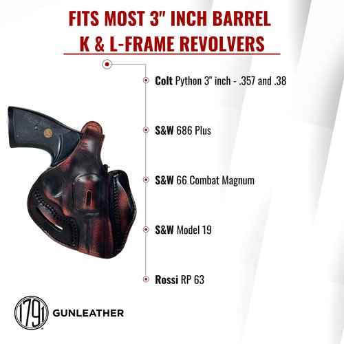 1791 Gunleather L & K Frame Revolver Holster, Leather Thumb Break Holster Fits Revolvers w. max 3" Barrel Length, Compatible with 3" inch Colt Python, Smith & Wesson 686, 66 Combat and 19
