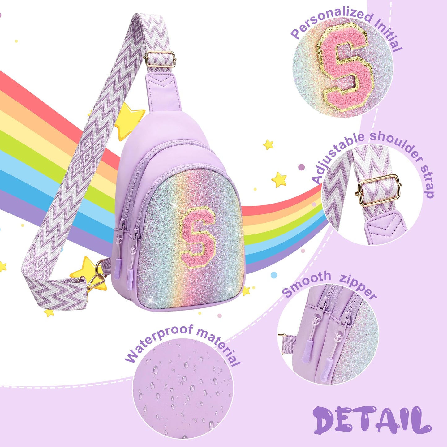 I IHAYNER Small Initial Sling Bag for Girls Fashion Waist Pack for Women Cute Crossbody Fanny Pack Personalized Girl Gifts (Purple-L)