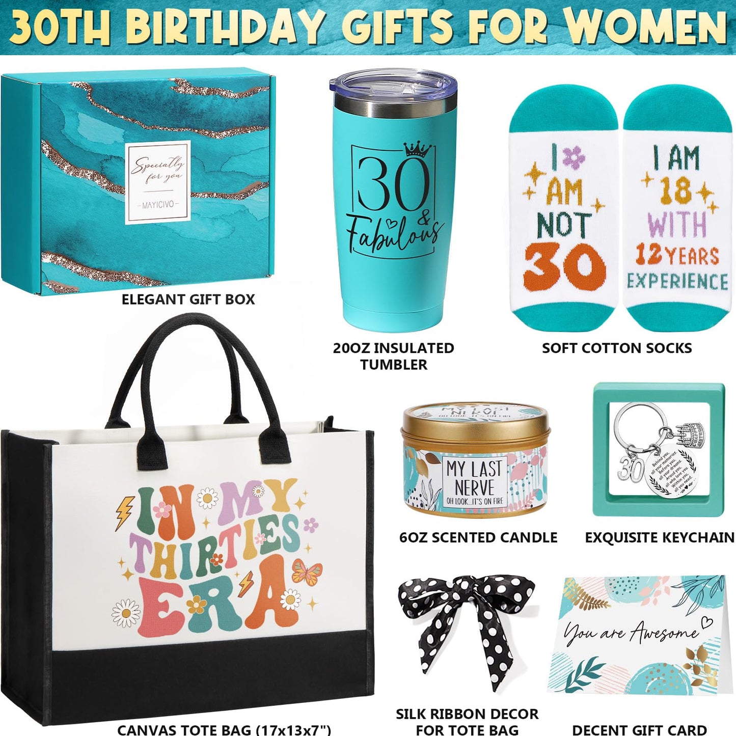 30th Birthday Gifts for Her Women, Cool Turning 30 Year Old Birthday Gifts for Women 30th Birthday Decorations, Unique Happy 30th Birthday Gifts Ideas for Her Sister Best Friend Wife Daughter Coworker