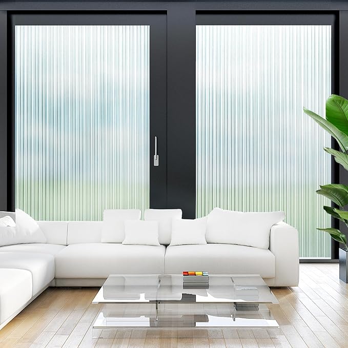 LUTE Reeded Glass Window Privacy Film, Frosted Glass Film, Removable 3D Decorative Decals Sun Blocking Anti UV Door Window Cover, No Glue Static Cling Vinyl for Bathroom Home Office, 17.5" x 118.1"