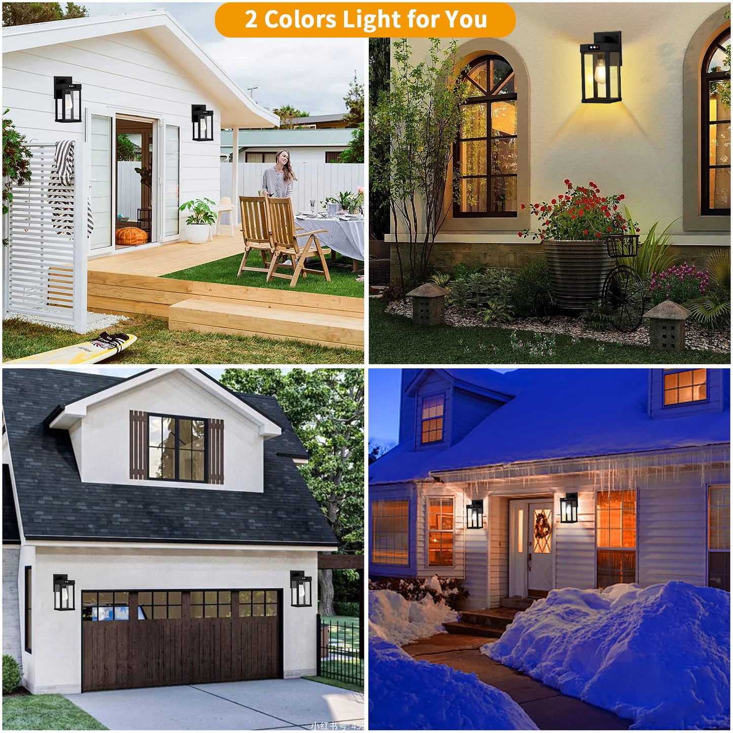 Solar Wall Lights Outdoor with 3 Lighting Modes & Motion Sensor, Solar Porch Light with 2 Bulbs, Waterproof Outdoor Wall Sconce Lantern Lamp Fixture for Garage Porch Shed Barn Yard Garden Front Door