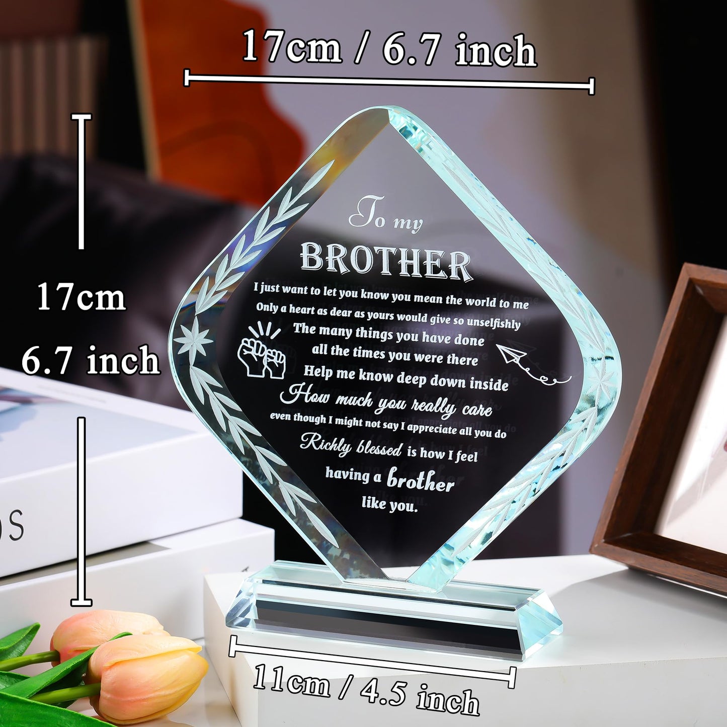 Enjinkail Gifts for Brother from Sister Crystal Brother Plaque Keepsake Meaningful to My Brother Gifts for Adult, Fathers Day, Christmas, Birthday, Valentine's Day, Thanksgiving Day