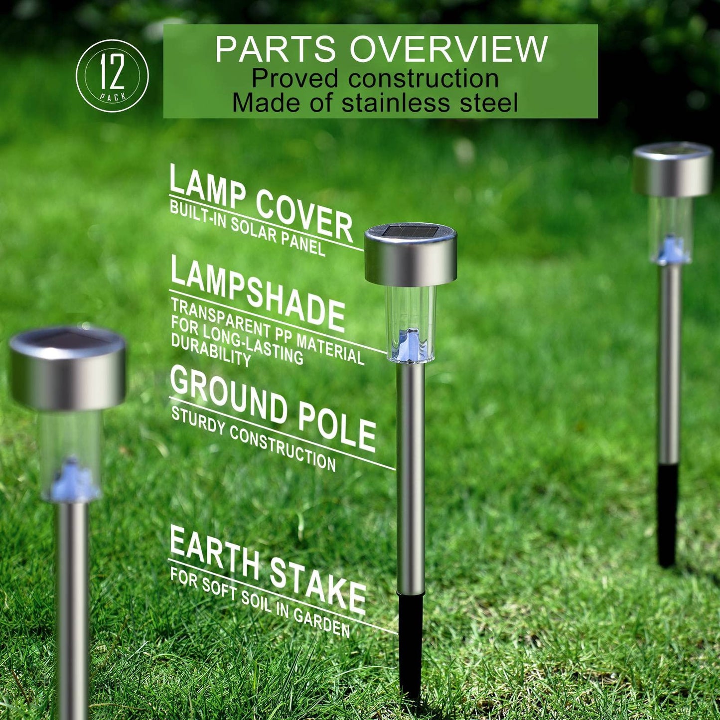 Solar Lights Outdoor Waterproof, Stainless Steel LED Landscape Lighting, Solar Garden Lights, Outdoor Valentines Day Decorations for Yard, Pathway, Walkway, Patio , Lawn - 16 Pack ( Cold White )