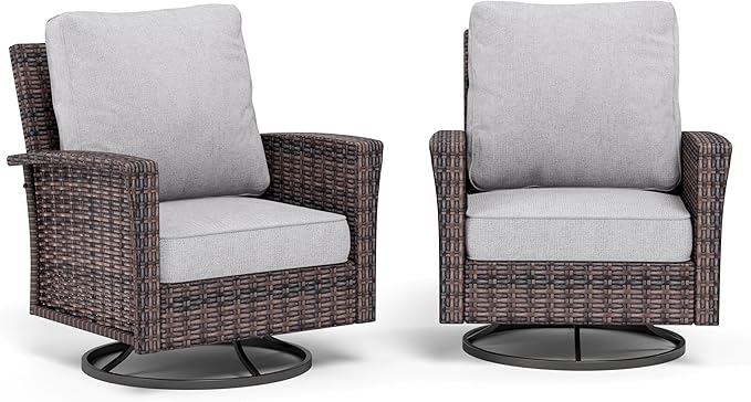 SUNSHINE VALLEY Patio Wicker Swivel Chairs Set of 2, Outdoor High Back Chairs with 5.5" Waterproof Cushions, Outdoor Furniture Set for Deck Porch and Yard, Peacock Blue