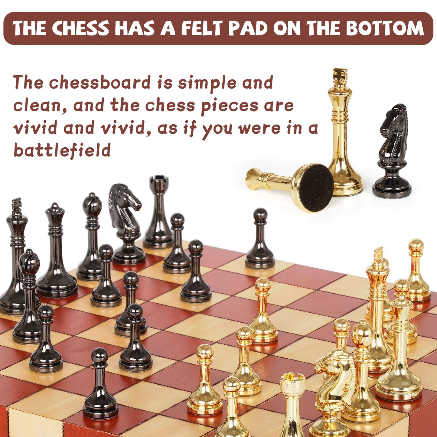 Metal Chess Set – Wooden Chess Board Set Travel Chess Sets,Metal Handcrafted Chessmen, Bonus 2 Extra Queens, Portable Classic Chess Game for Adults Family Board Game