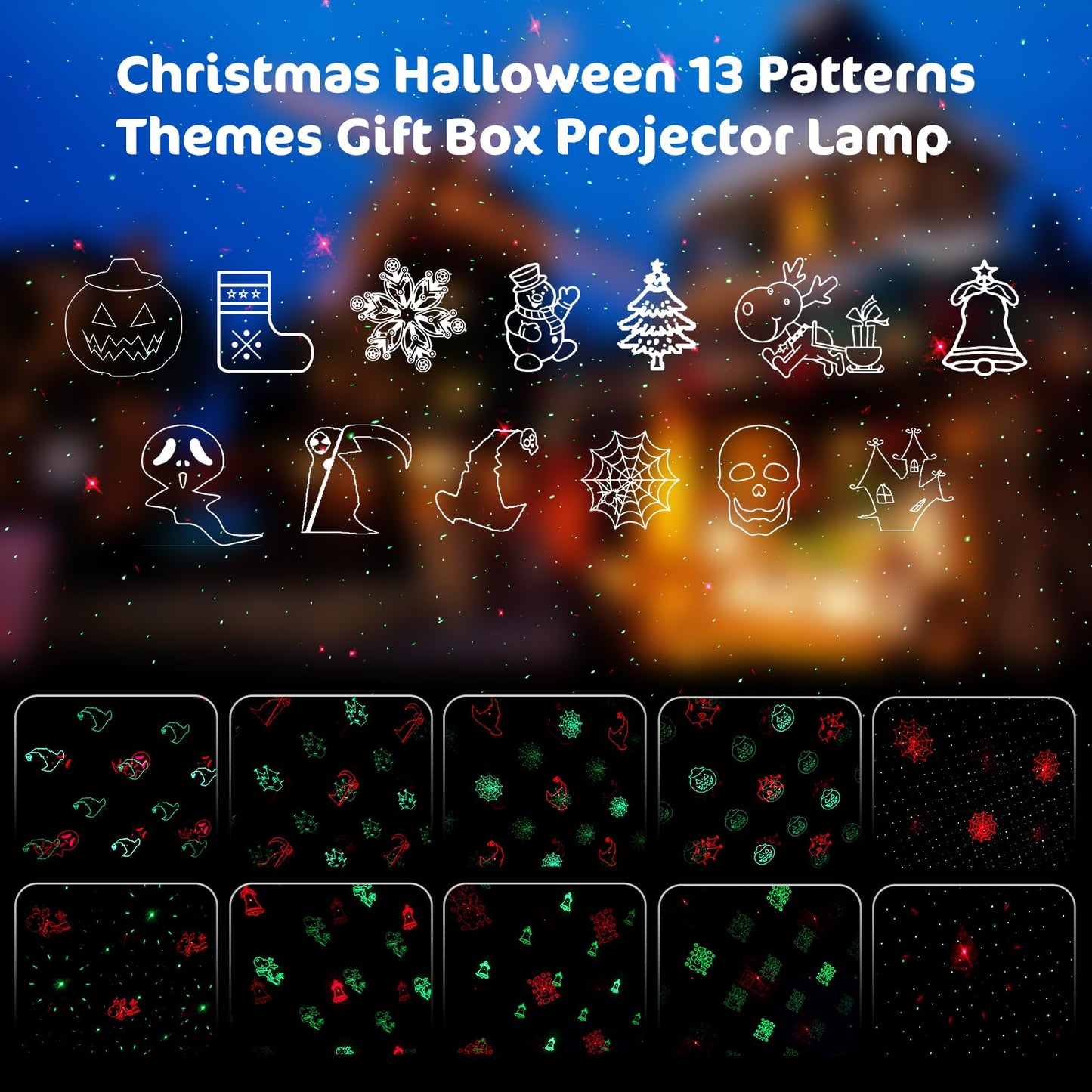 Christmas Halloween 13 Patterns Themes Gift Box Projector Lamp¡ê?Led Projector Lights with Remote Control¡ê?IP65 Waterproof Garden Decoration Lights,Indoor Outdoor Holiday Decor,Festival Gifts