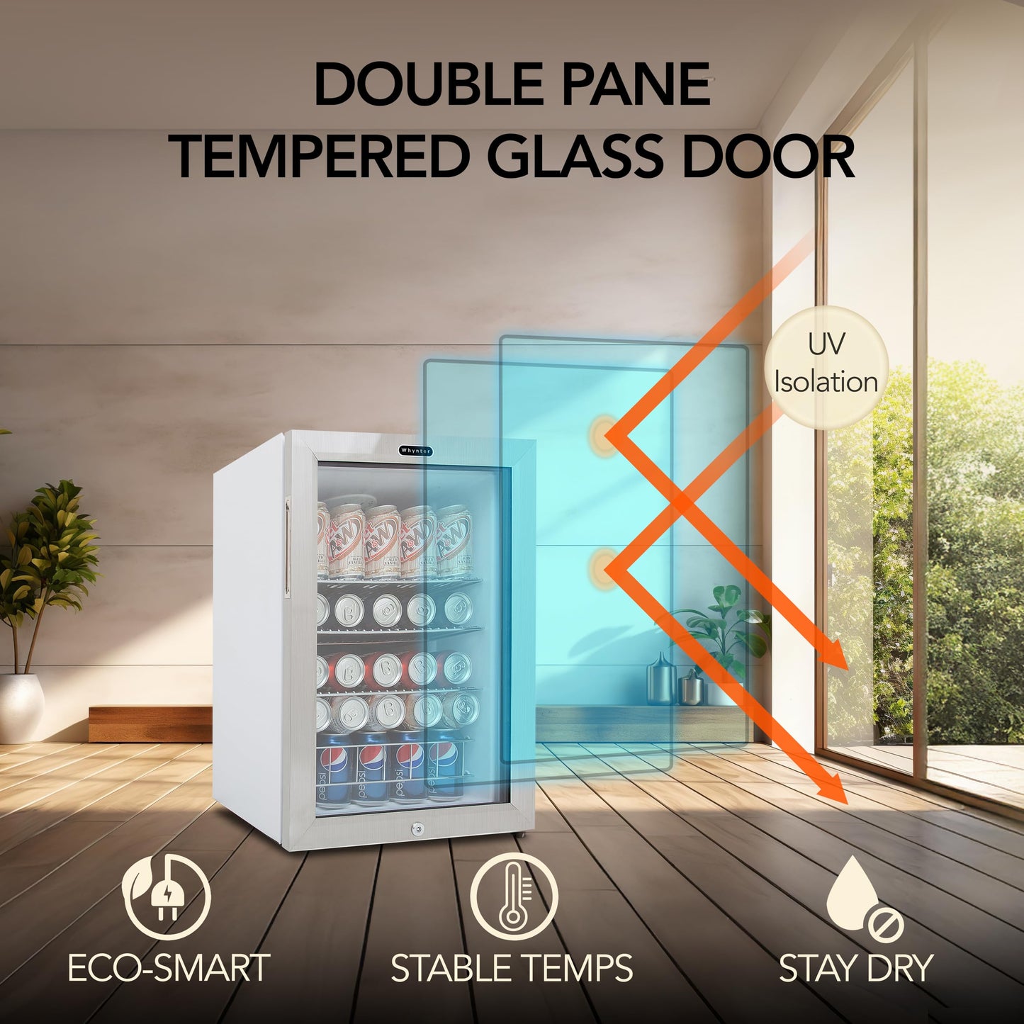 Whynter BR-091WS, 90 Can Capacity 2.1 cu. ft. Stainless Steel Beverage Refrigerator and cooler, Mini Fridge with Glass Door with lock