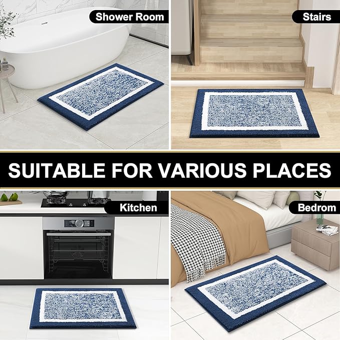 OLANLY Bathroom Rugs 24x16, Extra Soft and Absorbent Microfiber Bath Mat, Non-Slip, Machine Washable, Quick Dry Shaggy Bath Carpet, Suitable for Bathroom Floor, Tub, Shower (Small, Navy)