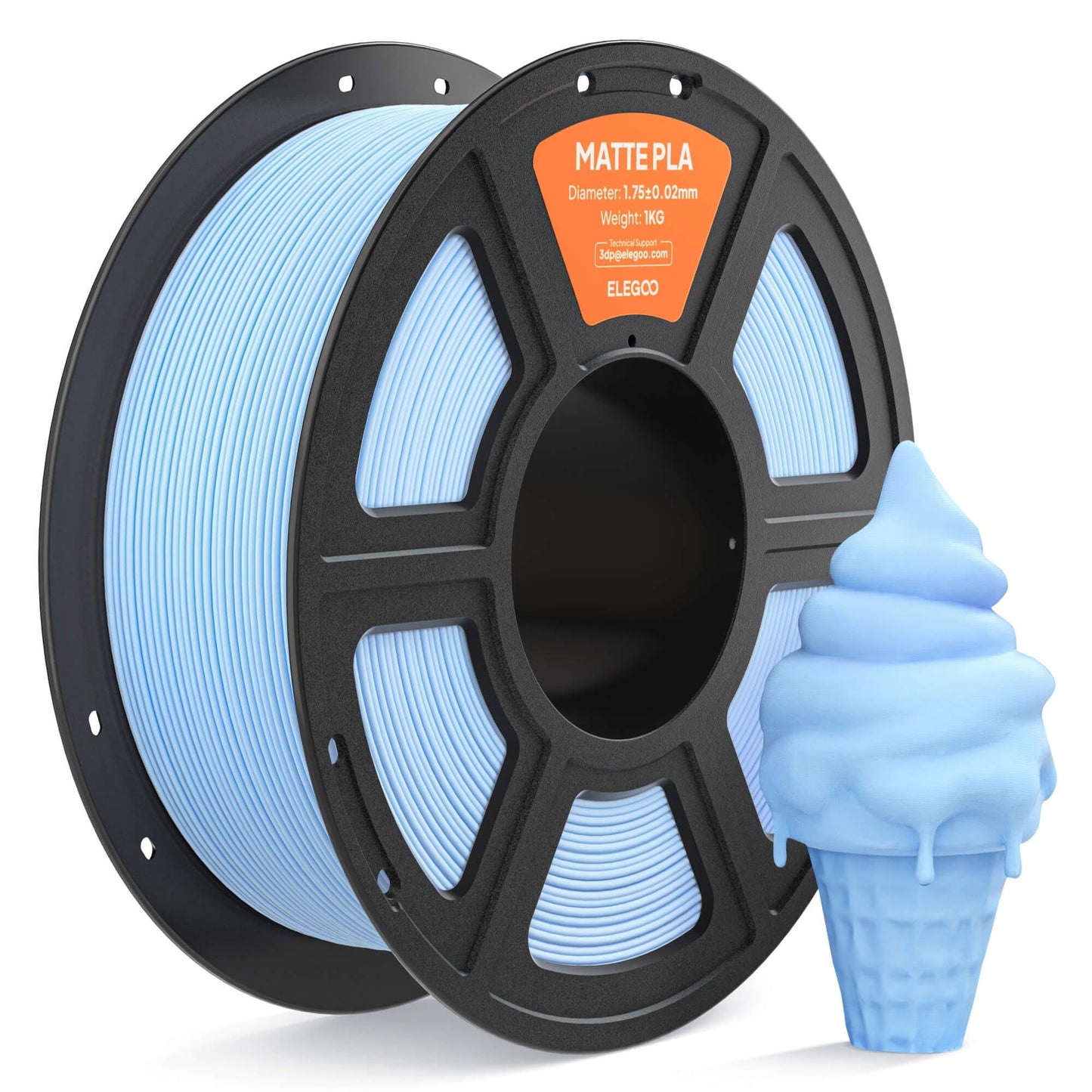 ELEGOO Matte PLA Filament 1.75mm Ice Blue 1KG, 3D Printer Filament High Precision, 1kg Spool (2.2lbs) Fits for Most FDM 3D Print