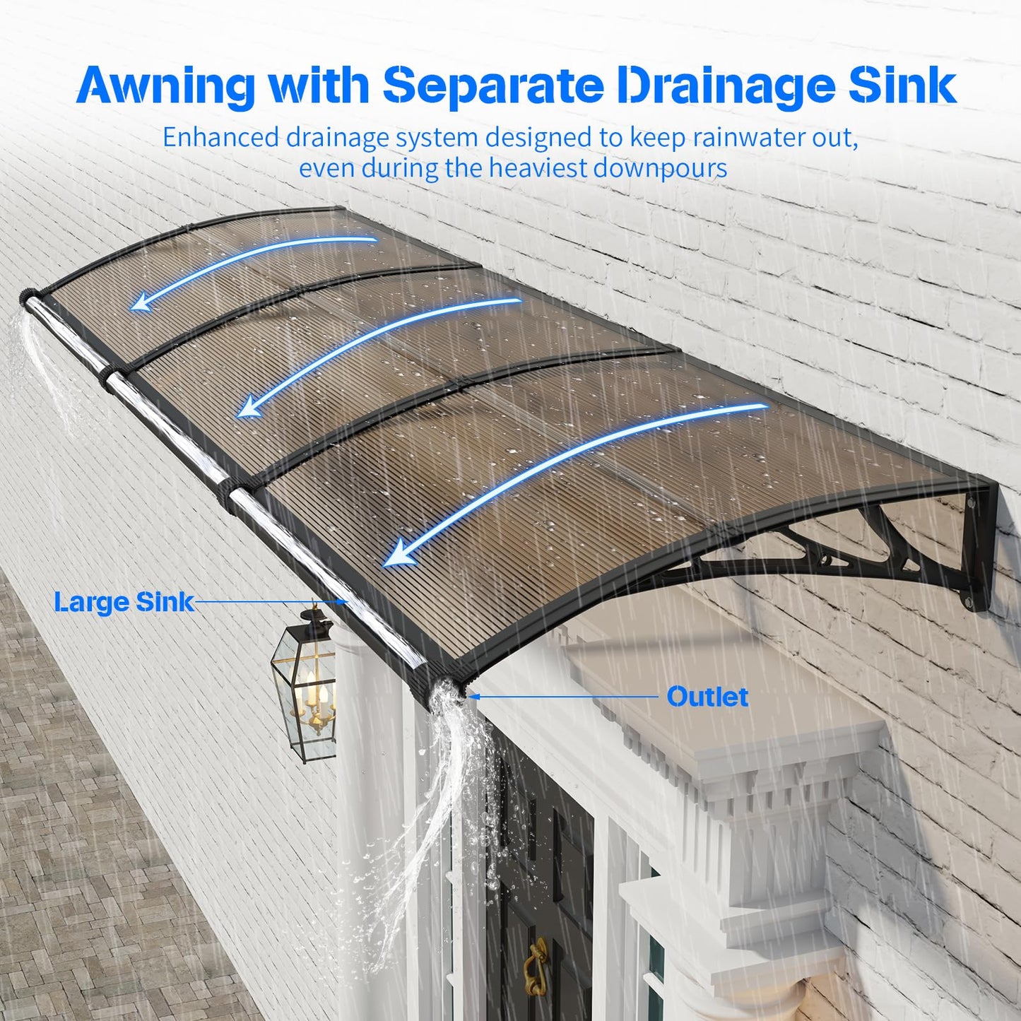 GGNEBAI Awning for Door Entrance 32x80 Inches,Awnings for Doors with Separate Drainage,Front Door Awning Exterior,Polycarbonate UV, Rain, and Snow Protection for Porch,Patio,Window,Deck
