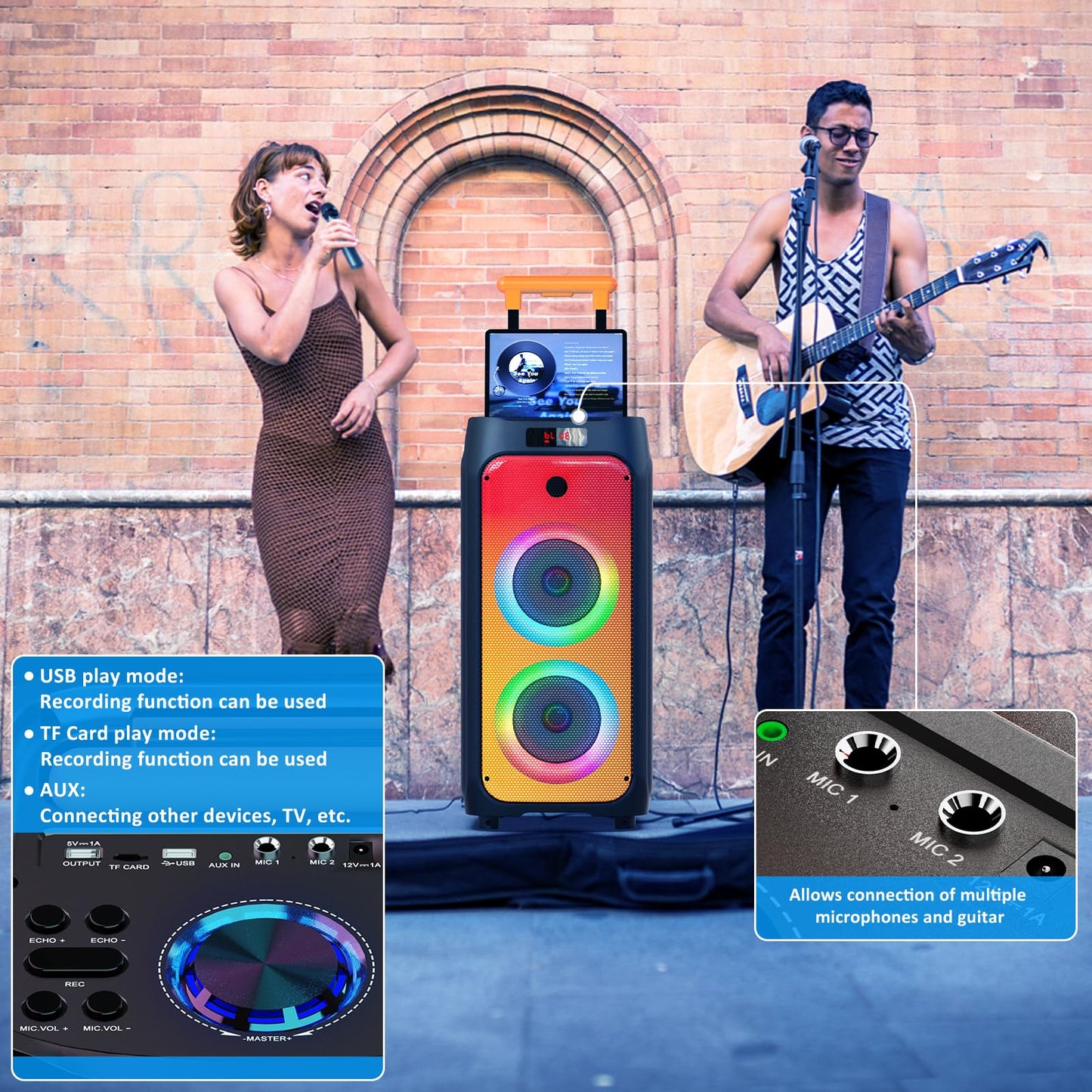 Karaoke Machine With 2 Microphones, Big Bluetooth Party Speaker For Adults, Pa System With 500W Peak Power And Disco Light, Roll