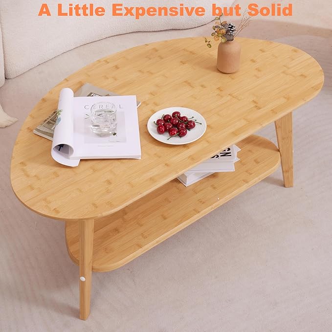 NAVREX Mid Century Modern Coffee Table, Oval Coffee Tables with Storage for Living Room, 2 Tier Solid Wood Center Table, Wooden Coffe Tables, Easy Assembly, 40.2" D x 22" W x 17.7" H | Mid-Century Modern, for Living Room, FSC Certified, Wooden, Coffee ...