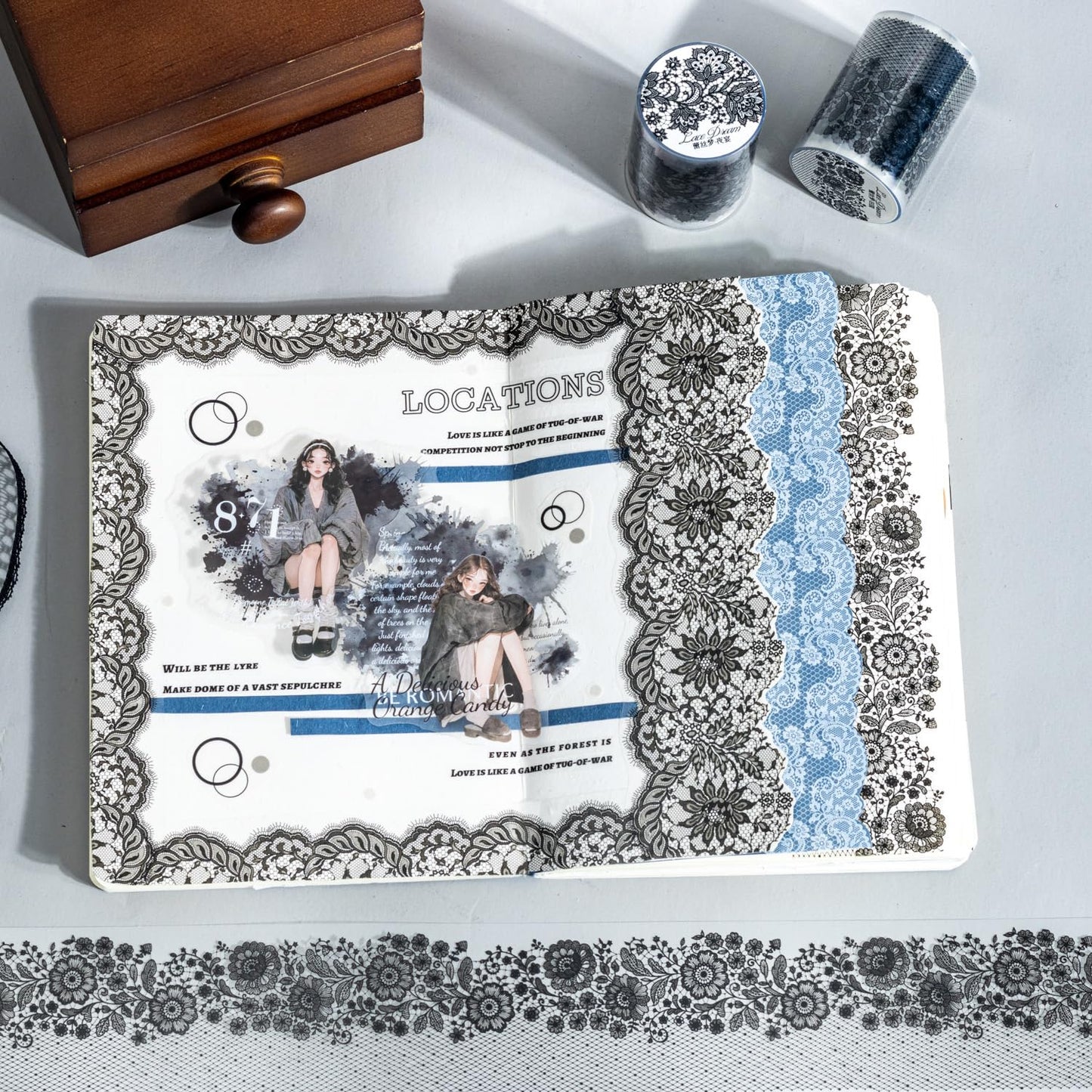 Lace Dream PET Tape Set, 6 Rolls of Elegant Floral Stickers for Scrapbooking, Journaling, DIY Crafts, and Art Supplies