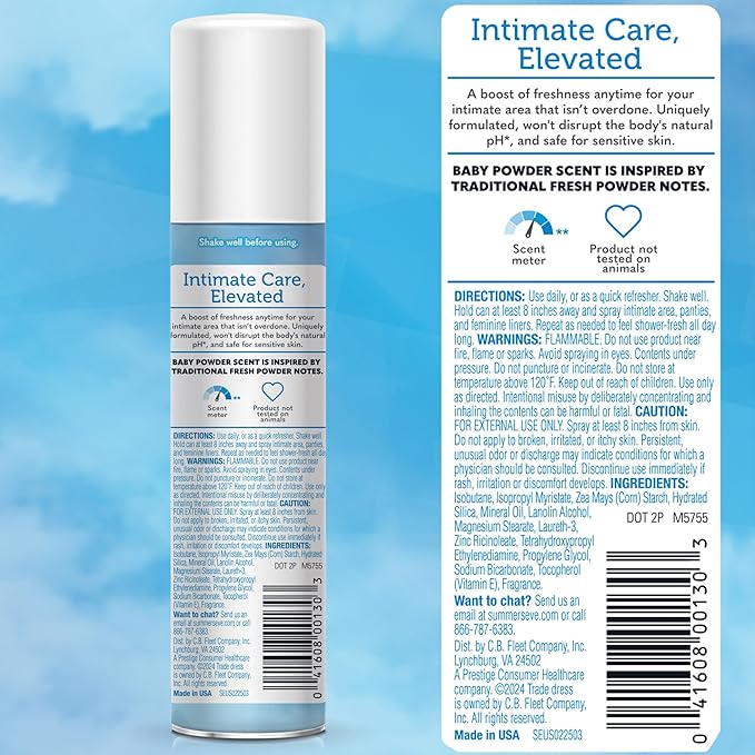 Summer's Eve Baby Powder Daily Gentle Feminine Spray, 2 oz, 3 Pack