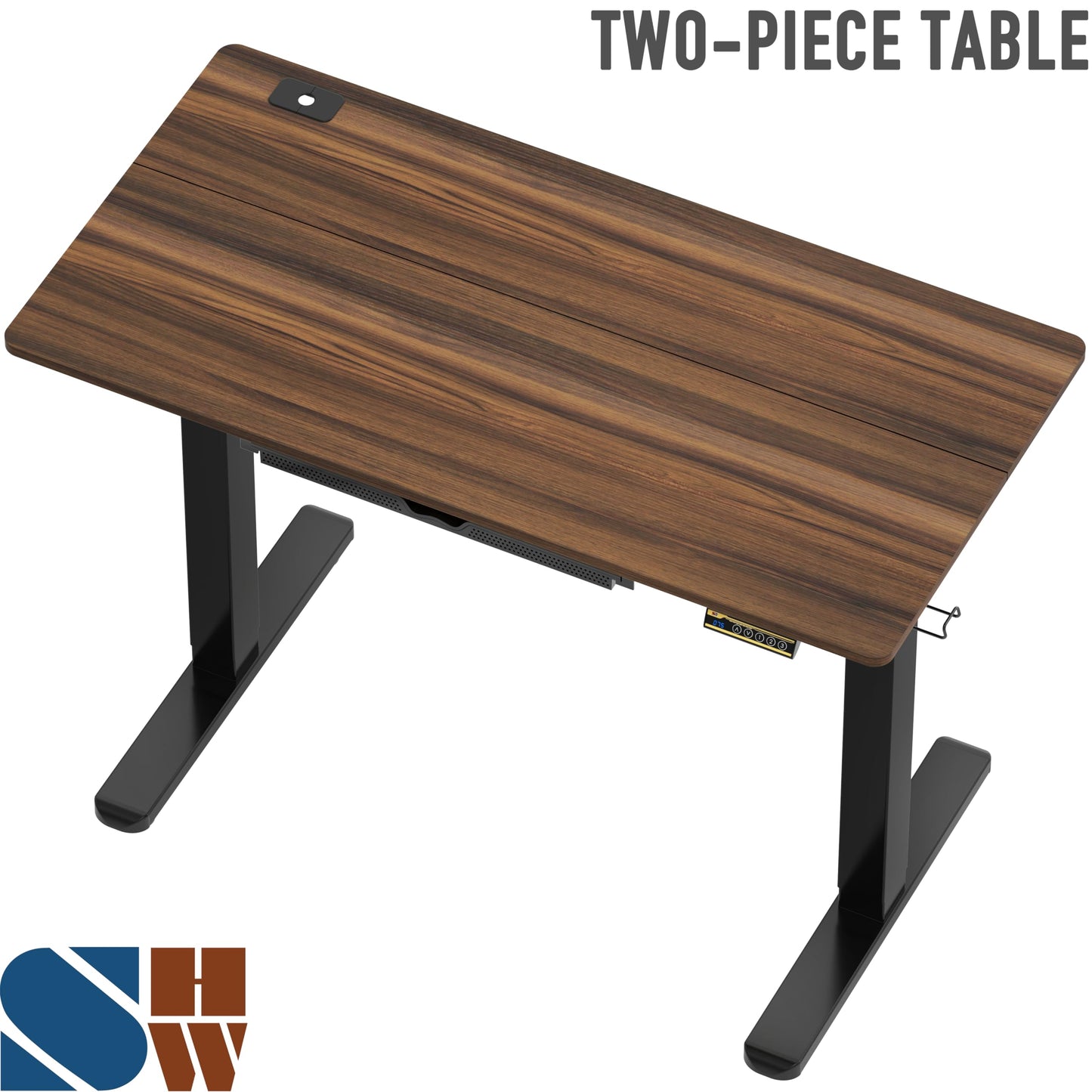 SHW 48-Inch Electric Height Adjustable Standing Desk with Drawer, Memory Preset and Cable Management Tray, Walnut