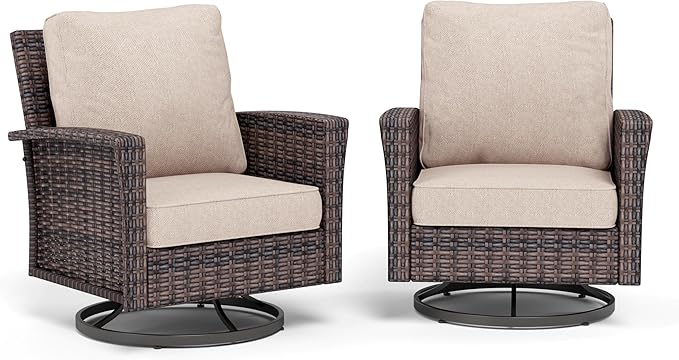 SUNSHINE VALLEY Patio Wicker Swivel Chairs Set of 2, Outdoor High Back Chairs with 5.5" Waterproof Cushions, Outdoor Furniture Set for Deck Porch and Yard, Peacock Blue