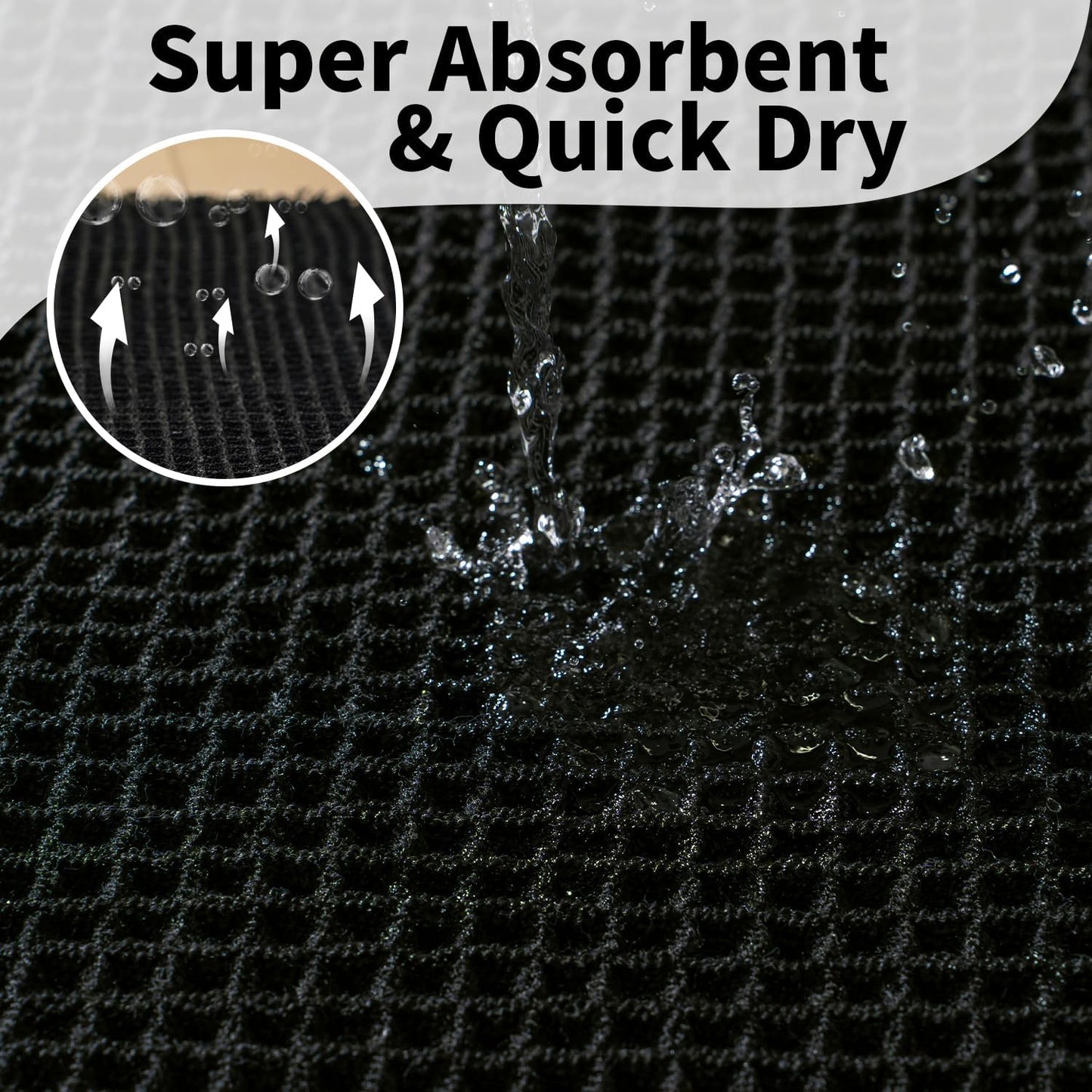 Black Bathroom Rug - Waffle Bath Mat Non Slip Washable, Super Absorbent & Quick Dry, Boho Bath Mat Farmhouse Bathroom Decor, 20'' x 48'', Black