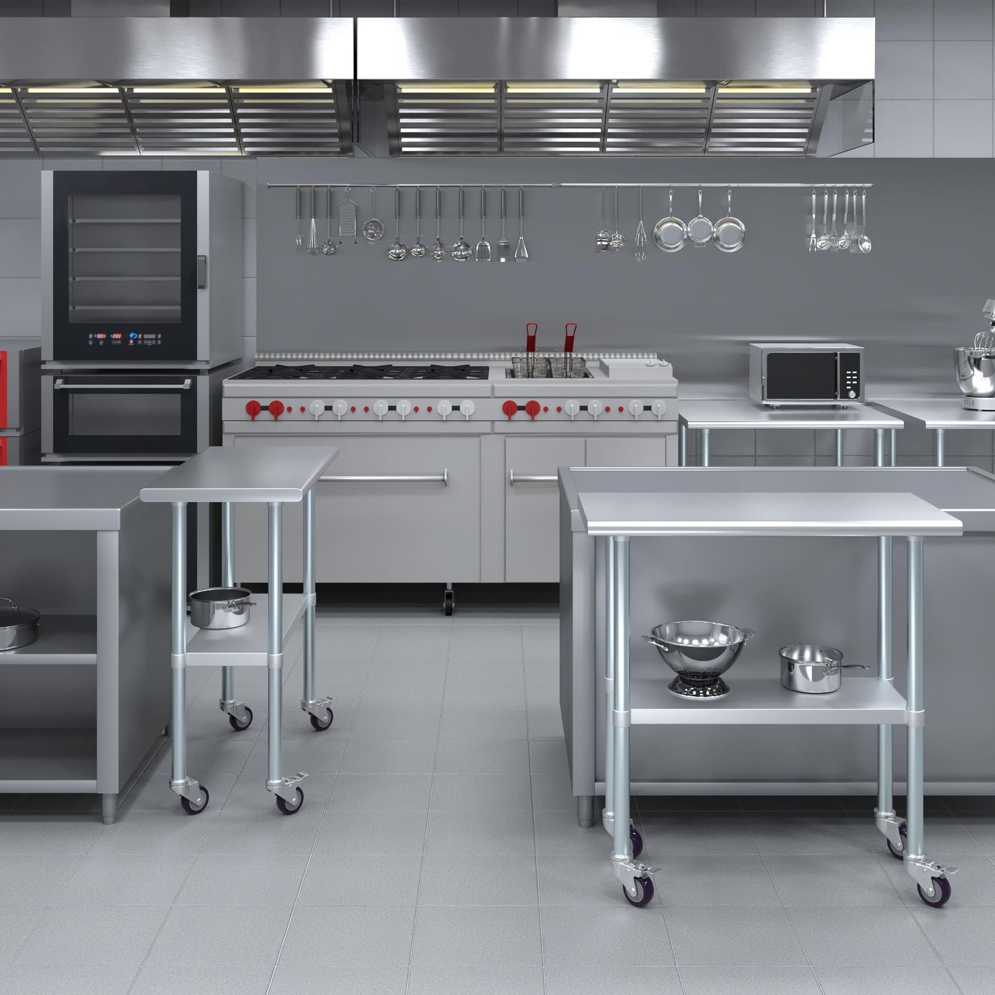 AmGood 18 in. x 36 in. Stainless Steel Work Table with Wheels | Metal Kitchen Food Prep Table | NSF