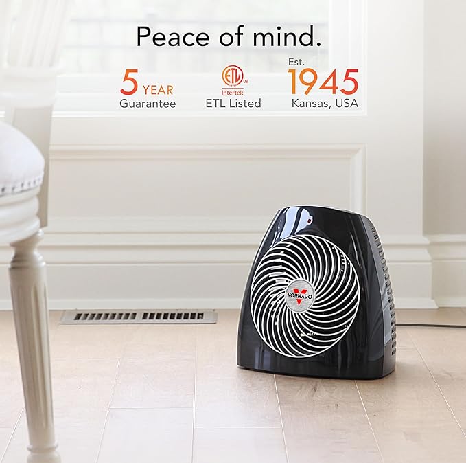 Vornado MVH (2025) Space Heater, 3 Heat Settings, Adjustable Thermostat, Tip-Over Protection, Auto Safety Shut-Off System, Indoor Use, Whole Room Heating, Black