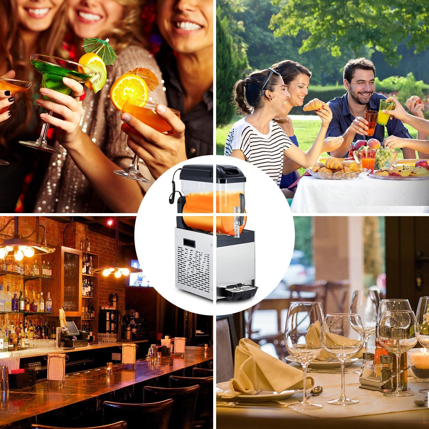 Commercial Slushie Machine - 15L*2 Dual Tank & Triple-Tank Available, Stainless Steel, Self-Cleaning & High-Speed Mixing, Perfect for Frozen Drinks, Margaritas, Coffee, Cocktails, Home, Bars,Black