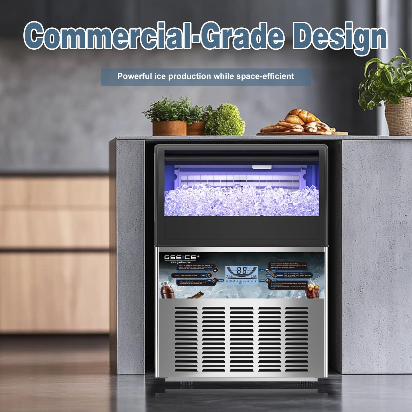 ETL Safety & Sanitation Certification Commercial Ice Maker with Drain Pump - 400lbs/24H, Freestanding Fast Ice Maker Machine, Self-Cleaning with LED Display, for Bar Hotel Restaurant