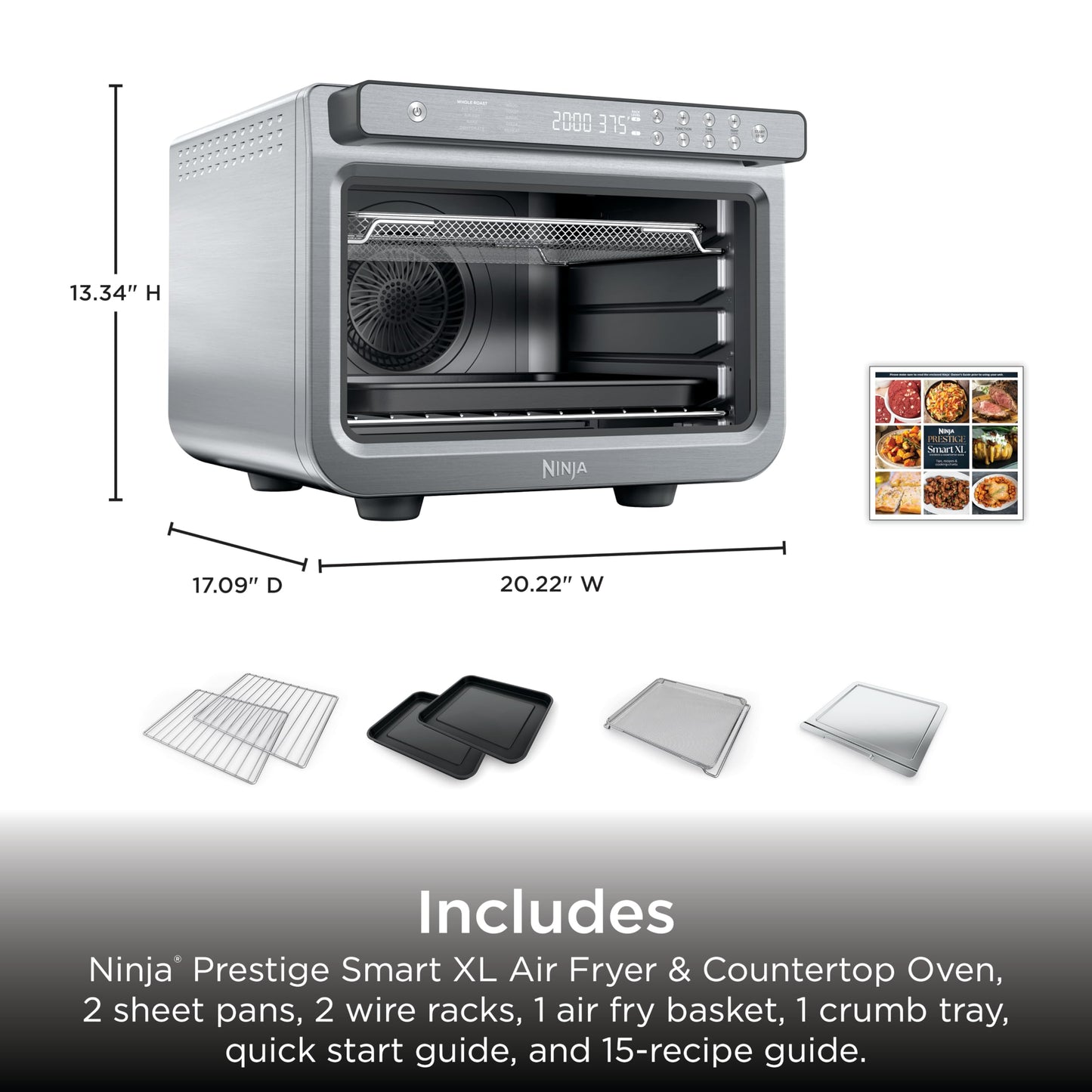 Ninja Air Fryer & Toaster Oven Combo | 10-in-1 Prestige Smart XL Countertop Oven | Bake up to 20 Cookies, Fit up to a 12lb Turkey | Pizza, Toast, Bake, Dehydrate | 1800 Watt | Stainless Steel | DT501