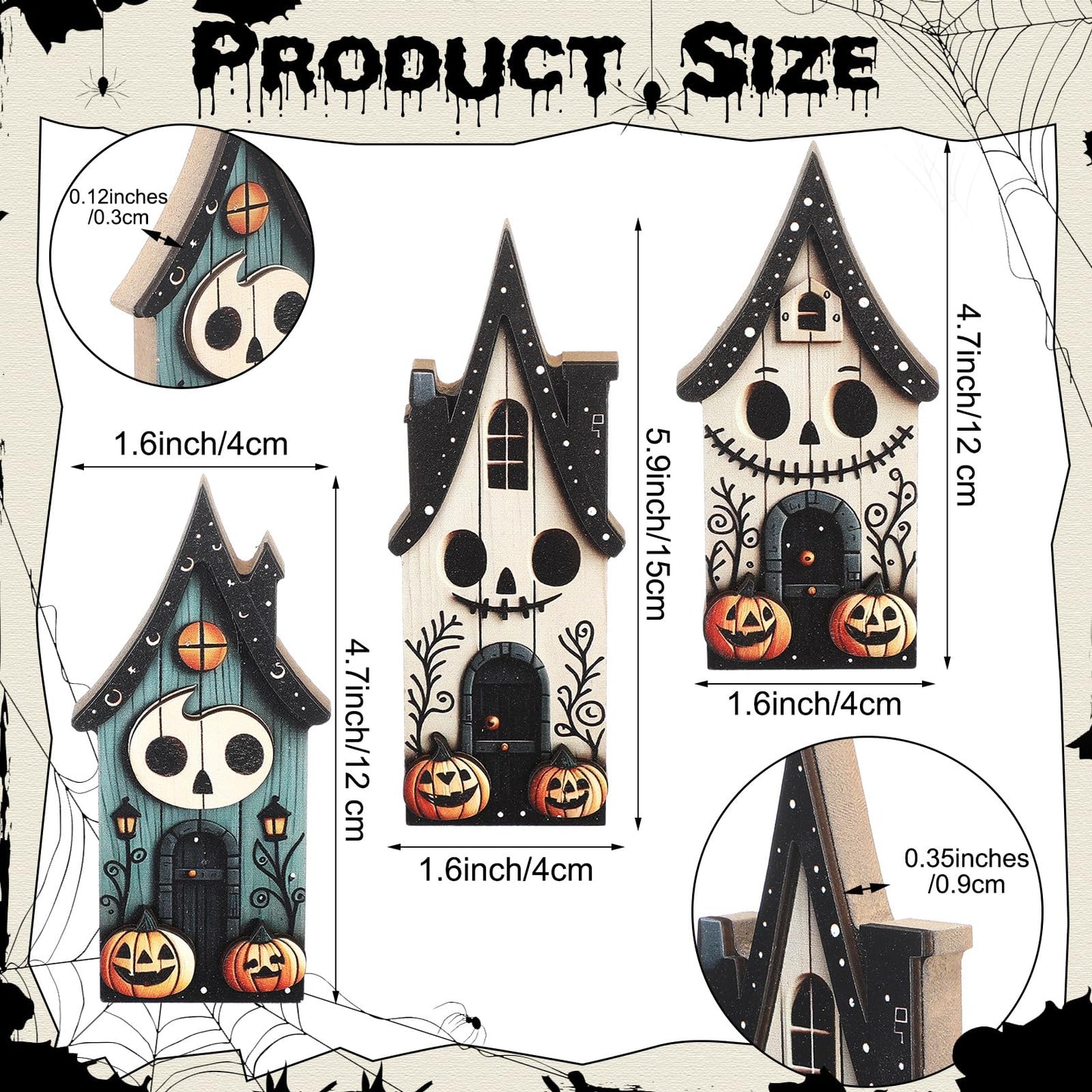 Redbaker 3 Pieces Halloween Table Decorations Haunted House Wooden Block Sign Halloween Tiered Tray Decor Rustic Farmhouse Pumpkin Ghost Centerpieces for Home Shelf Desk Mantel Tabletop Party Decor