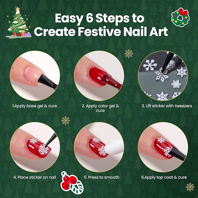 Beetles Snowflake Nail Art Stickers 30 Sheets Winter 3D Nail Stickers White Snowmen Santa Claus Elk Nails Supplies DIY Decals for DIY Decoration Nails Art