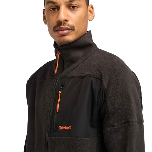 Timberland Men's Polartec Mix Media Full Zip Fleece, Black, X-Large