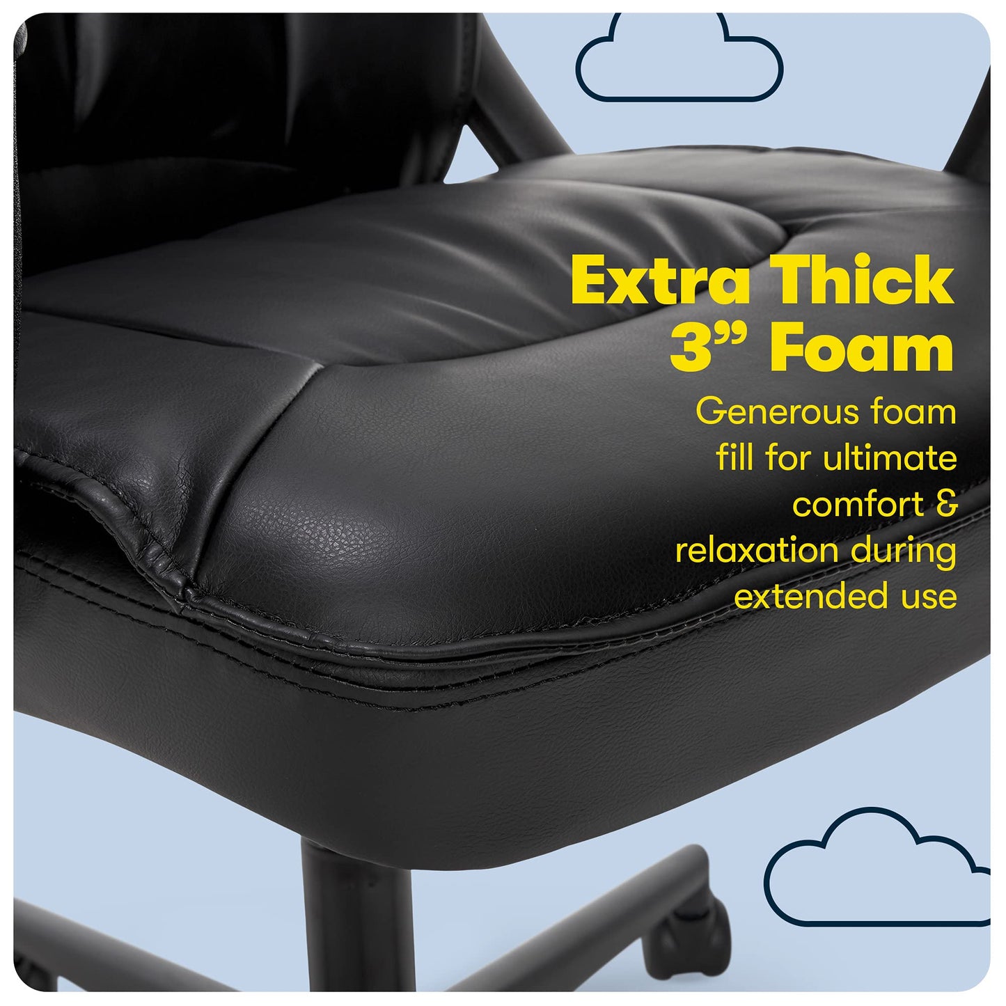 Serta Hannah Executive Home Office Desk Chair, Ergonomic Mid-Back with Lumbar Support, Firm Seat Cushion, Layered Body Pillows, Padded Armrests, Swivel Base, Easy Assembly, Bonded Leather, Black
