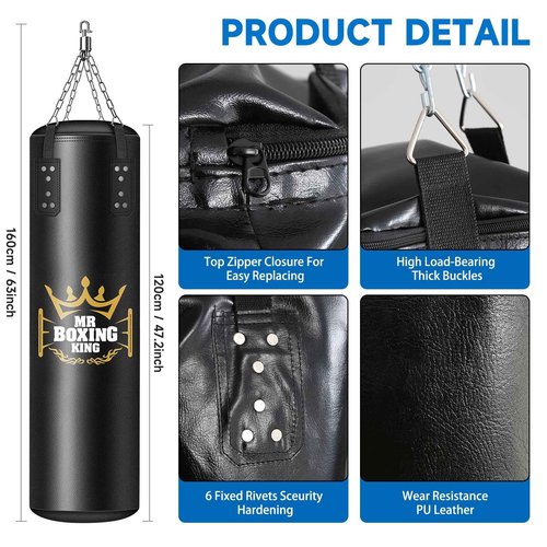 THE LOFT 7 DESIGN Mr Boxing King Punching Bag Set for Adults 4ft Heavy Boxing Bag Set 80 Lb Capacity, Unfilled Training Bag for Home Gym Set Kickboxing MMA Karate Martial Arts