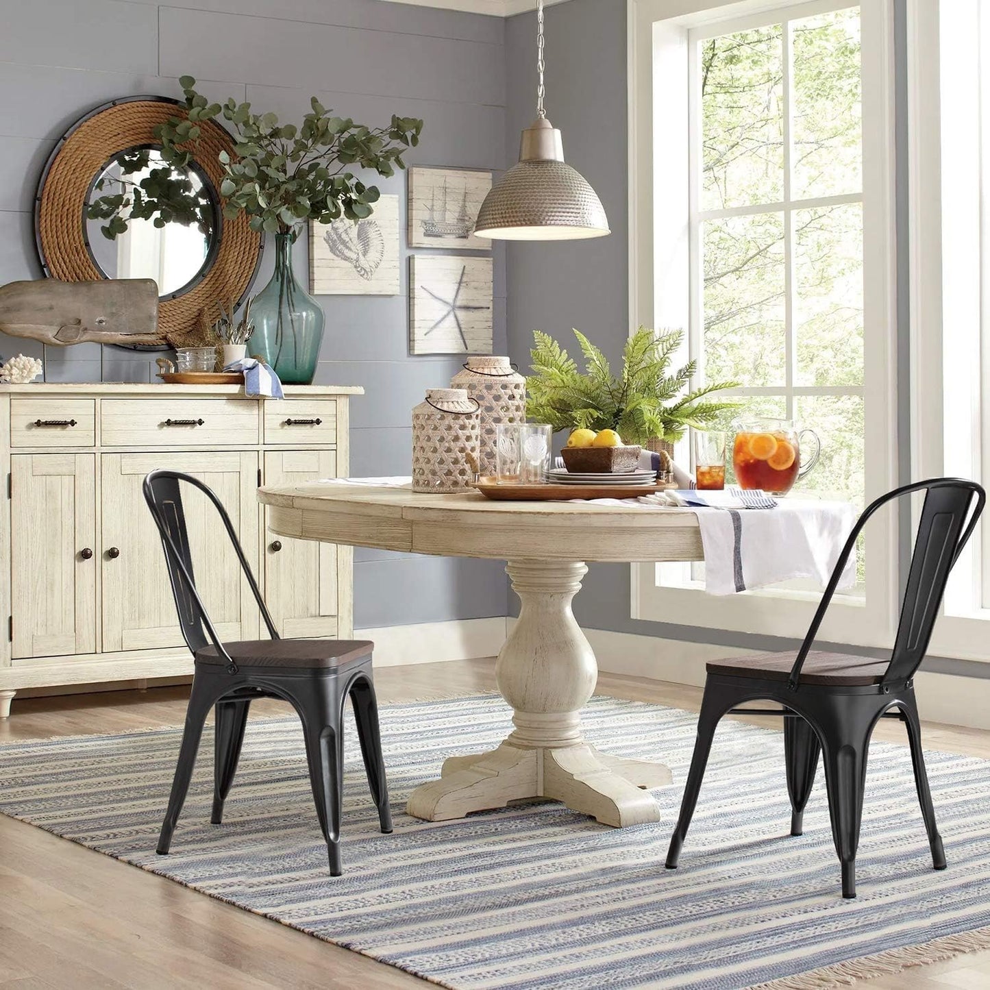 YOUNIKE Metal Dining Chairs Set of 4 Iron Stackable Removable Back Wood Seat Patio Chairs Rubber Feet Stylish Modern Indoor Outdoor Classic Chic Industrial Vintage Bistro Kitchen Rusty Grey